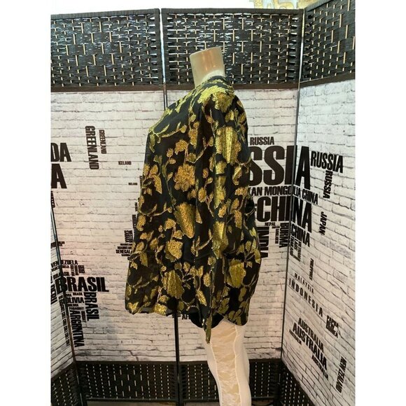 Jessica London 24 Black Floral Sheer Gold Metallic Long Sleeve Top- 2 PC - Picture 5 of 7